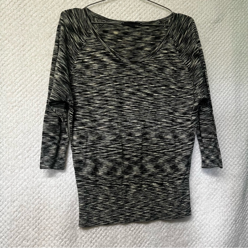 LOFT Womens Top Black and Gray Knit Sweater Top 3/4 Sleeves Fitted Casual Small